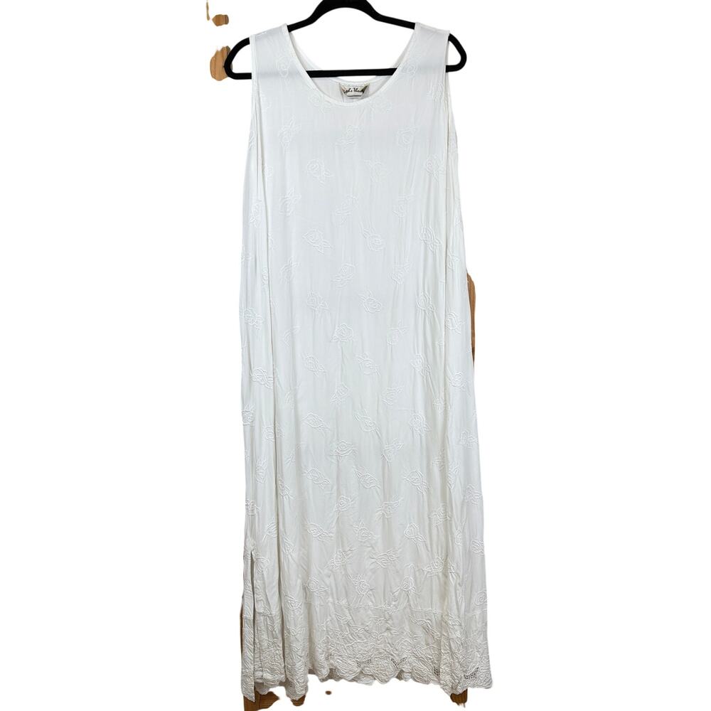 Red's Threads White Floral Embroidery Open Weave Maxi Dress 1X